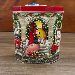 M&M'S vintage Festive Bank Tin with Red and Yellow Characters